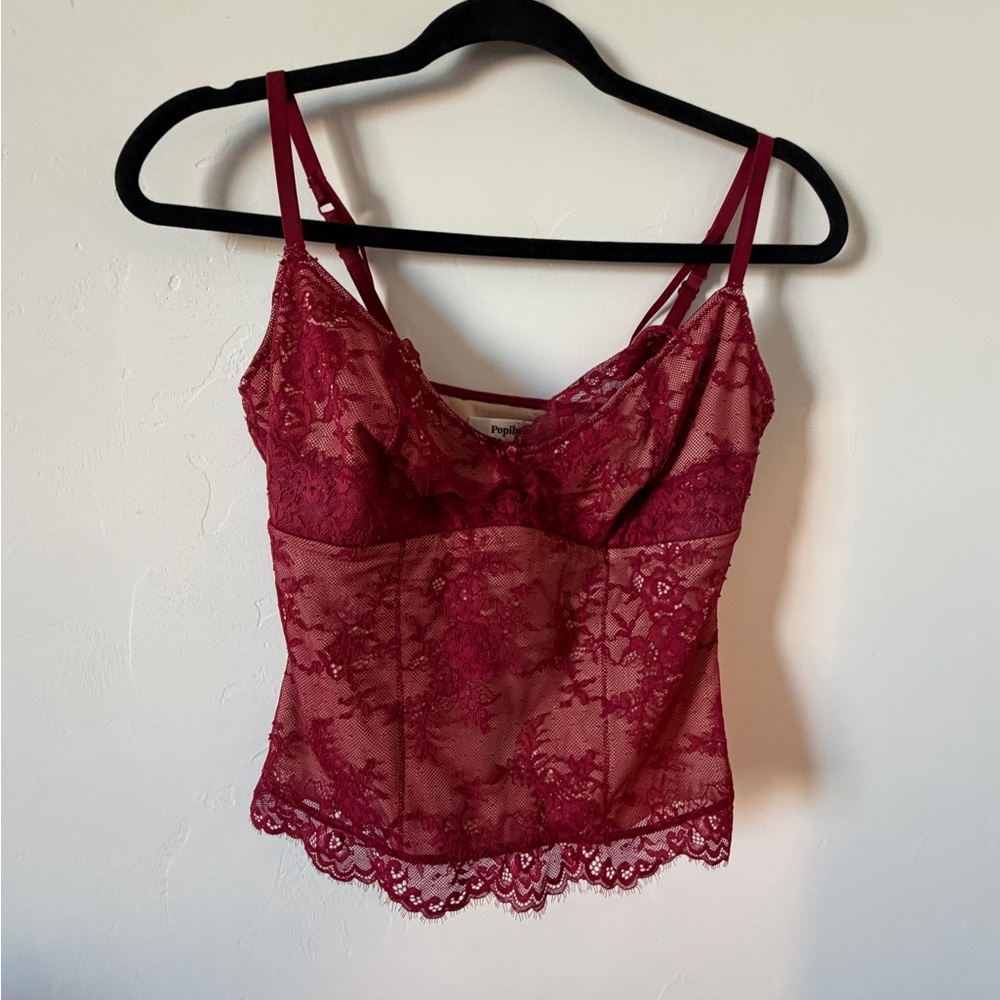 Sheer Lace Camisole in Burgundy - Women Intimates